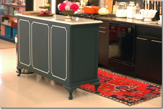 paint detail on dresser used as kitchen island from little green notebook